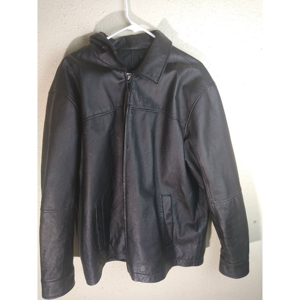 Covington Men’s Genuine Leather Jacket Zipper Front Black Size Large